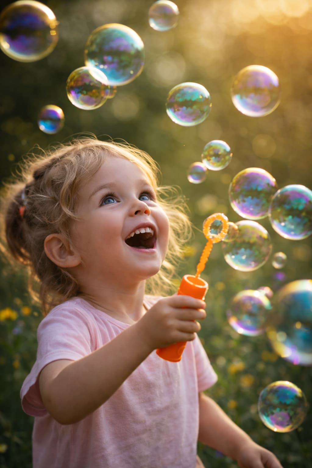 Enfant émerveillé en jouant avec des bulles