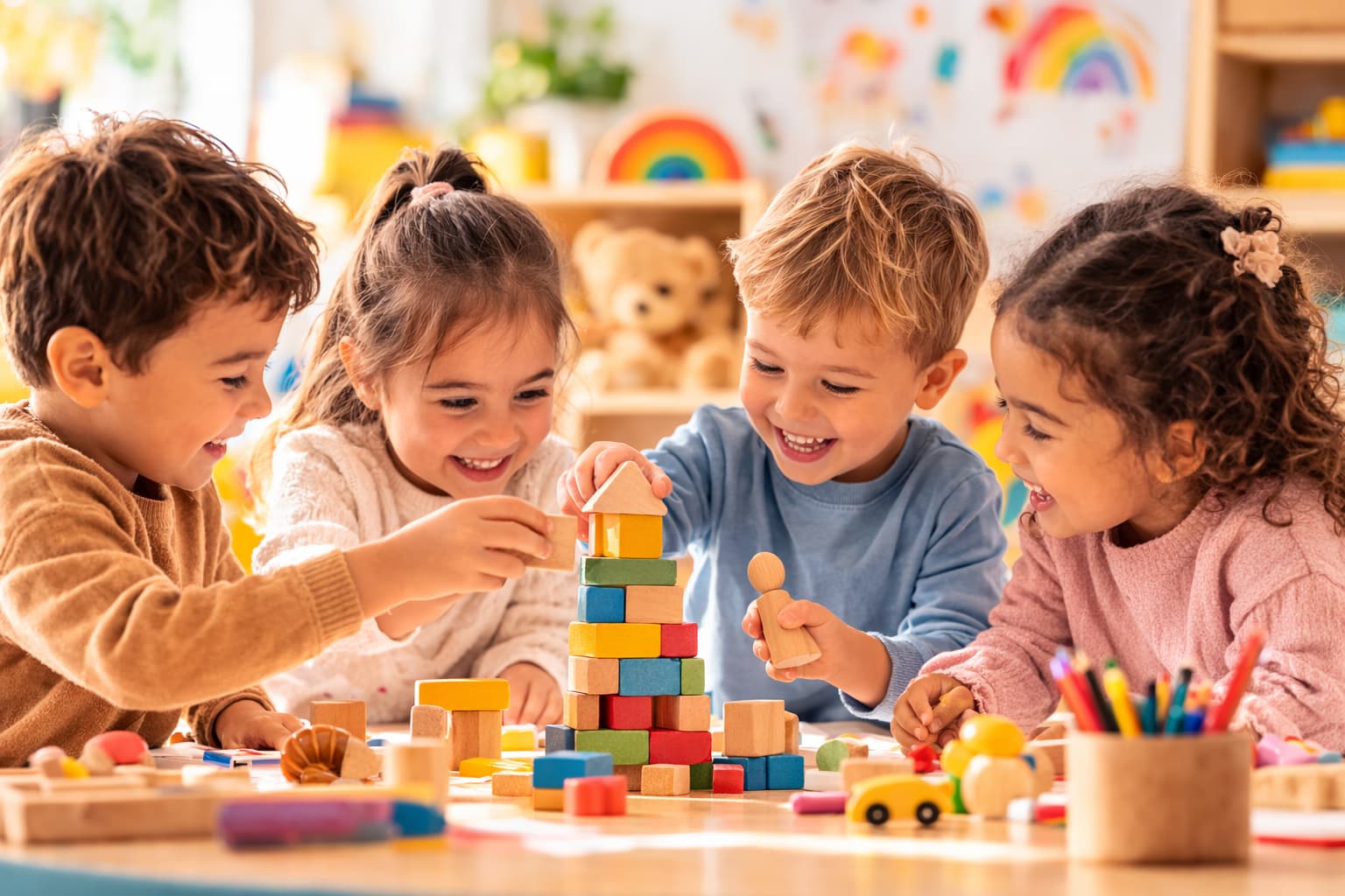 Enfants qui collaborent et jouent ensemble